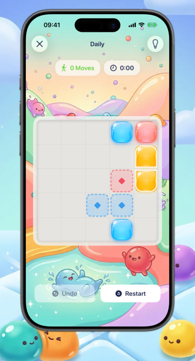 The daily challenge in BlobSlide with a fresh puzzle